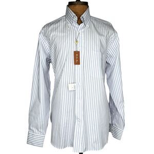 Loro Piana Light Blue Striped Long Sleeve Cotton Shirt Size 17.5 Made in Italy